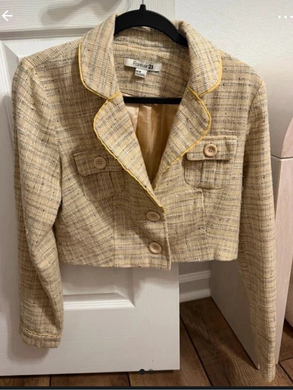Forever 21 Yellow-Trim Tweed Cropped Blazer